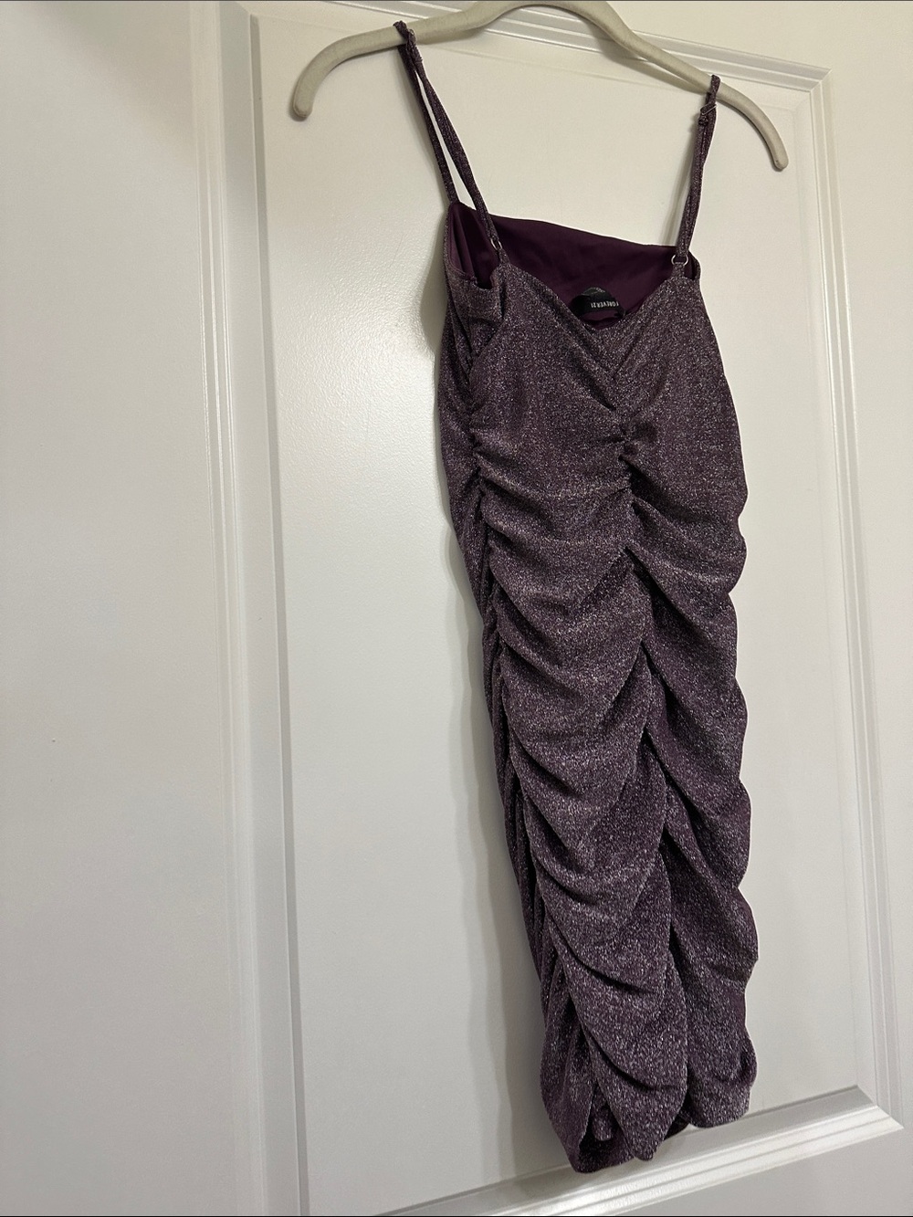 Forever 21 Women’s Shimmery Ruched Spaghetti Strap Dress — Plum -Size Small